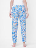 Women's Floral Print, Blue, Viscose, Regular Fit, Elasticated, Waistband, Pyjama With Side Pockets