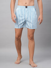 Men's Blue, 100% Cotton, Printed, Regular Fit, Inner Elastic, Mid-Rise, Boxers