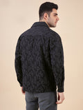 Men Solid Textured Jacquard Weave Oversized Cotton Shacket