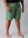 Men's Green, 100% Cotton, Printeded, Regular Fit, Inner Elastic, Mid-Rise, Plus Size Boxers