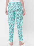 Women's Floral Print, Blue, Viscose, Regular Fit, Elasticated, Waistband, Pyjama With Side Pockets