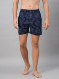 Men's Navy, 100% Cotton, Printed, Regular Fit, Inner Elastic, Mid-Rise, Boxers