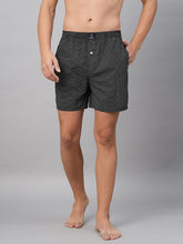 Men's Black, 100% Cotton, Printed, Regular Fit, Inner Elastic, Mid-Rise, Boxers
