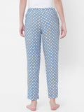 Women's Floral Print, Blue, Viscose, Regular Fit, Elasticated, Waistband, Pyjama With Side Pockets