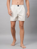 Men's Beige, 100% Cotton, Printed, Regular Fit, Inner Elastic, Mid-Rise, Boxers