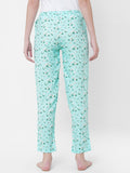 Women's Floral Print, Blue, Viscose, Regular Fit, Elasticated, Waistband, Pyjama With Side Pockets