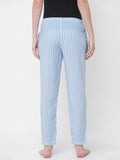 Women's Striped, Blue, Viscose, Regular Fit, Elasticated, Waistband, Pyjama With Side Pockets
