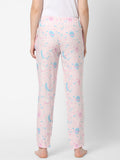 Women's Floral Print, Pink, Viscose, Regular Fit, Elasticated, Waistband, Pyjama With Side Pockets