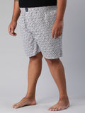 Men's Grey, 100% Cotton, Printeded, Regular Fit, Inner Elastic, Mid-Rise, Plus Size Boxers