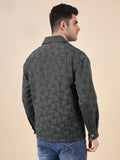Men Solid Textured Jacquard Weave Oversized Cotton Shacket