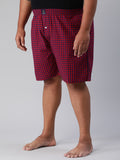 Men's Red, 100% Cotton, Checkered, Regular Fit, Inner Elastic, Mid-Rise, Plus Size Boxers