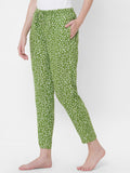 Women's Floral Print, Green, Viscose, Regular Fit, Elasticated, Waistband, Pyjama With Side Pockets