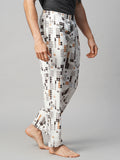 Men's Printed, White, Cotton, Regular Fit, Elasticated, Waistband, Pyjama With Side Pockets