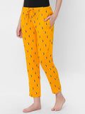 Women's Printed, Mustard, Viscose, Regular Fit, Elasticated, Waistband, Pyjama With Side Pockets