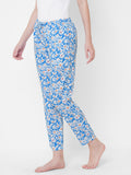 Women's Floral Print, Blue, Viscose, Regular Fit, Elasticated, Waistband, Pyjama With Side Pockets
