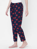 Women's Printed, Navy, Viscose, Regular Fit, Elasticated, Waistband, Pyjama With Side Pockets