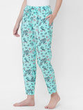 Women's Floral Print, Blue, Viscose, Regular Fit, Elasticated, Waistband, Pyjama With Side Pockets