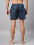 Men's Navy, 100% Cotton, Printed, Regular Fit, Inner Elastic, Mid-Rise, Boxers