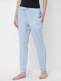 Women's Striped, Blue, Viscose, Regular Fit, Elasticated, Waistband, Pyjama With Side Pockets