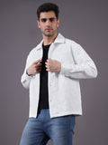 Men Solid Textured Jacquard Weave Oversized Cotton Shacket