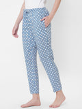 Women's Floral Print, Blue, Viscose, Regular Fit, Elasticated, Waistband, Pyjama With Side Pockets