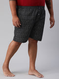 Men's Black, 100% Cotton, Printeded, Regular Fit, Inner Elastic, Mid-Rise, Plus Size Boxers