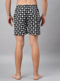 Men's White & Black, 100% Cotton, Printed, Regular Fit, Inner Elastic, Mid-Rise, Boxers