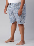 Men's Blue, 100% Cotton, Printeded, Regular Fit, Inner Elastic, Mid-Rise, Plus Size Boxers