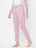 Women's Striped, Pink, Viscose, Regular Fit, Elasticated, Waistband, Pyjama With Side Pockets