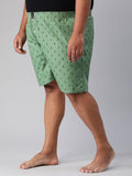 Men's Green, 100% Cotton, Printeded, Regular Fit, Inner Elastic, Mid-Rise, Plus Size Boxers