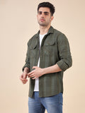 Men Plaid Flannel 3ply Cotton Casual Shacket