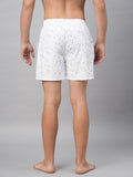 Men's White, 100% Cotton, Printed, Regular Fit, Inner Elastic, Mid-Rise, Boxers