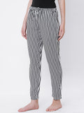 Women's Striped, Black, Viscose, Regular Fit, Elasticated, Waistband, Pyjama With Side Pockets