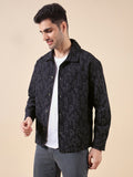 Men Solid Textured Jacquard Weave Oversized Cotton Shacket