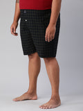 Men's Black, 100% Cotton, Checkered, Regular Fit, Inner Elastic, Mid-Rise, Plus Size Boxers