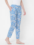 Women's Floral Print, Blue, Viscose, Regular Fit, Elasticated, Waistband, Pyjama With Side Pockets