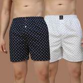 Men's Multicolor, 100% Cotton, printed, Regular Fit, Inner Elastic, Mid-Rise, Boxers- Pack of 2