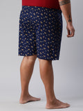 Men's Blue, 100% Cotton, Printeded, Regular Fit, Inner Elastic, Mid-Rise, Plus Size Boxers