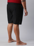 Men's Black, 100% Cotton, Checkered, Regular Fit, Inner Elastic, Mid-Rise, Plus Size Boxers