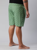 Men's Green, 100% Cotton, Printeded, Regular Fit, Inner Elastic, Mid-Rise, Plus Size Boxers