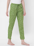 Women's Floral Print, Green, Viscose, Regular Fit, Elasticated, Waistband, Pyjama With Side Pockets
