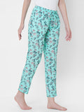 Women's Floral Print, Blue, Viscose, Regular Fit, Elasticated, Waistband, Pyjama With Side Pockets