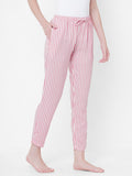 Women's Striped, Pink, Viscose, Regular Fit, Elasticated, Waistband, Pyjama With Side Pockets