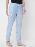 Women's Striped, Blue, Viscose, Regular Fit, Elasticated, Waistband, Pyjama With Side Pockets