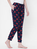 Women's Printed, Navy, Viscose, Regular Fit, Elasticated, Waistband, Pyjama With Side Pockets