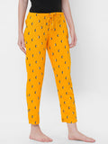 Women's Printed, Mustard, Viscose, Regular Fit, Elasticated, Waistband, Pyjama With Side Pockets
