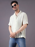 Men Relaxed Fit Cotton Stripe Textured Resort Shirt
