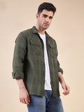 Men Plaid Flannel 3ply Cotton Casual Shacket