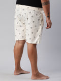 Men's White, 100% Cotton, Printeded, Regular Fit, Inner Elastic, Mid-Rise, Plus Size Boxers