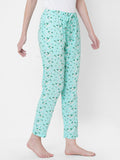 Women's Floral Print, Blue, Viscose, Regular Fit, Elasticated, Waistband, Pyjama With Side Pockets